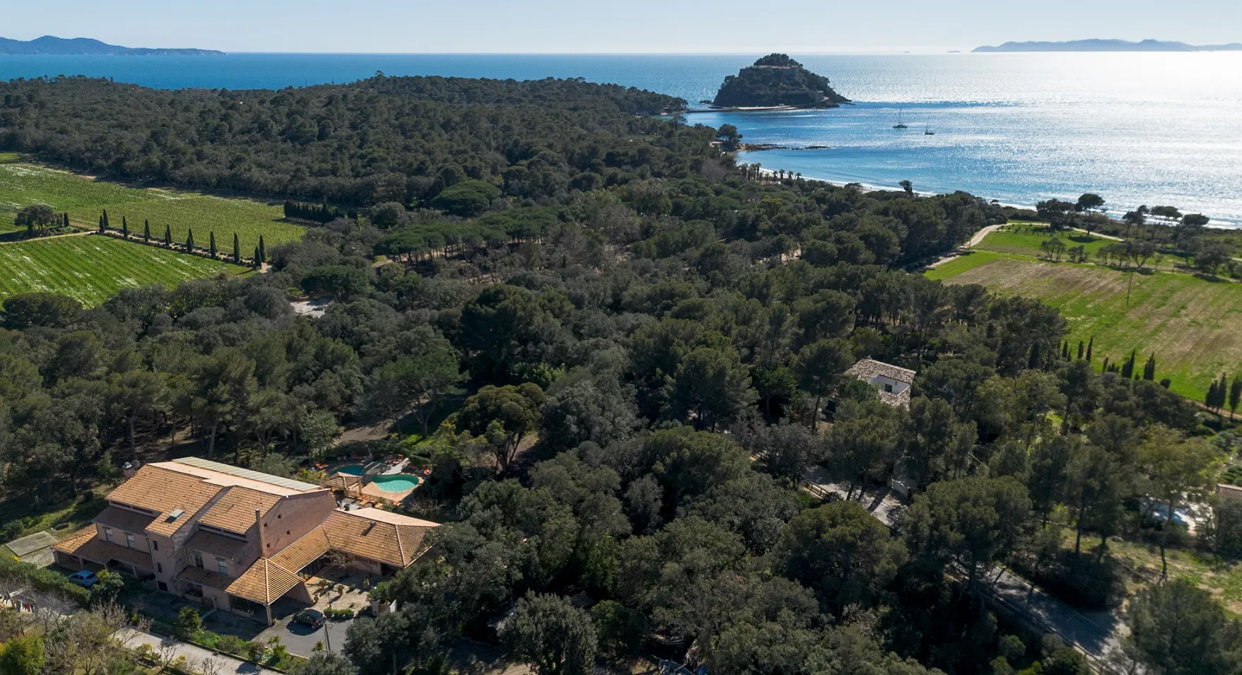 Drone view of the hotel and surroundings